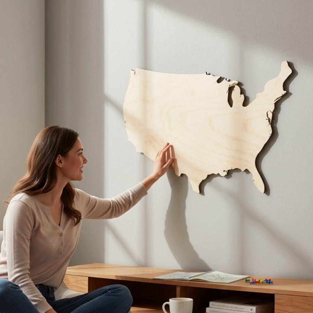 Wooden Usa Map Wall Art Rustic Farmhouse Patriotic Display Perfect Housewarming Gift Natural Wood Grain Half Circle Base America Cutout Design Living Room Office Statement Piece Home Accent Geography Lover Present Travel Enthusiast Display