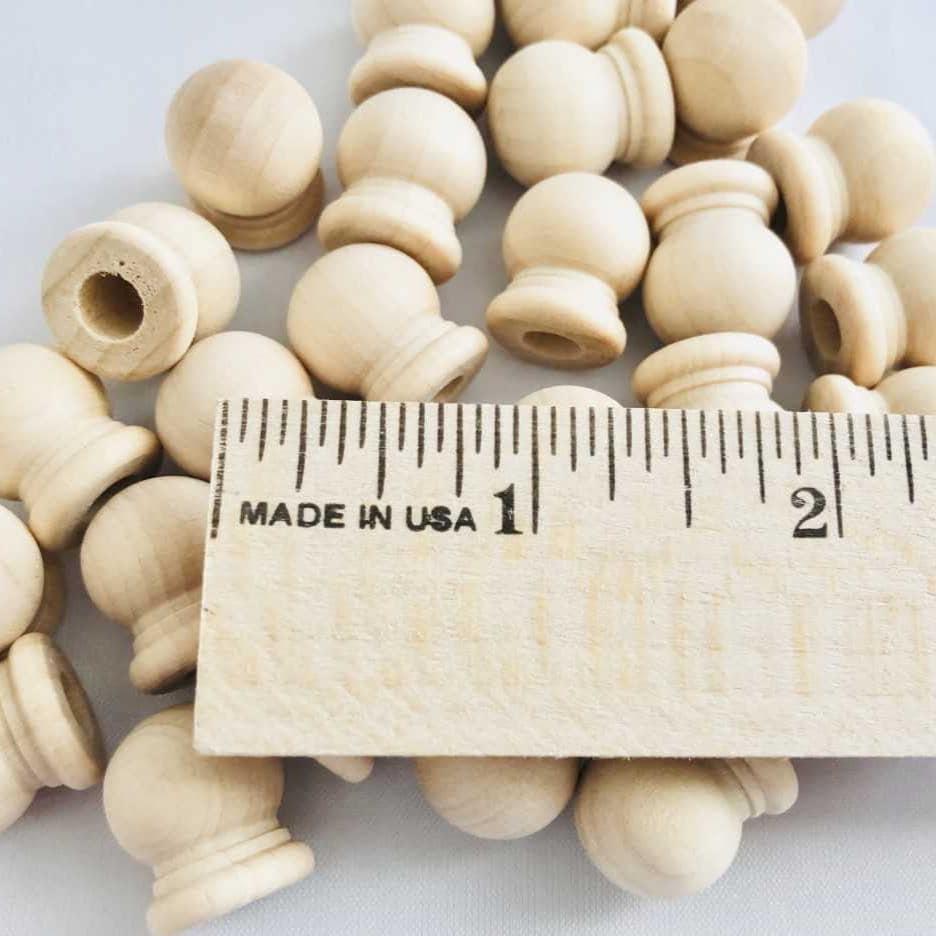 Wood Finial Collection Unfinished Natural Material Small Round Tops Decorative Accent Pieces Home Interior Elements Curtain Rod Caps Jar Toppers DIY Project Supplies Craft Material Set Versatile Design Components Chair Leg Caps Customizable