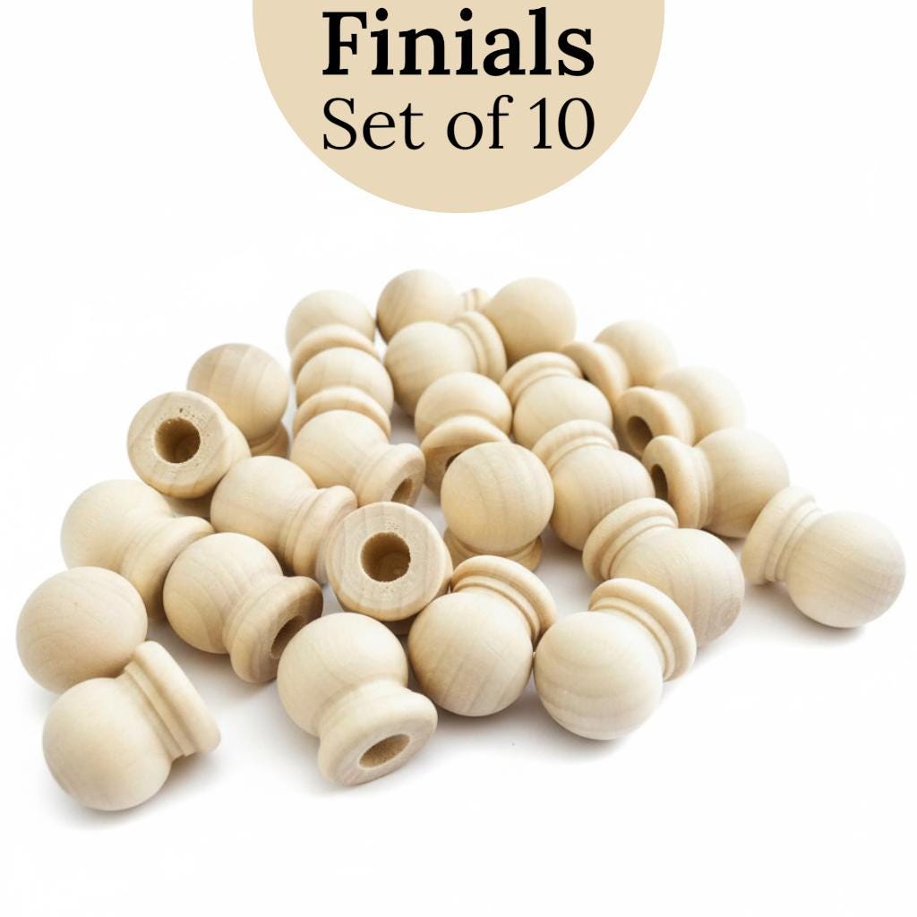 Natural Wooden Finial Collection DIY Craft Supplies Unfinished Wood Pieces Set Of Ten Ready For Painting Staining Customization Perfect Cabinet Hardware Curtain Rod Ends Furniture Restoration Projects Smooth Pre Sanded Surface Decorative