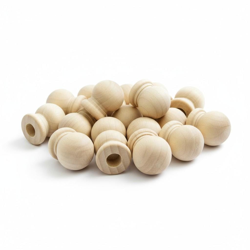 Wood Finial Set Curtain Rod Caps Unfinished Natural Wooden Pieces Ten Pack DIY Home Projects Ready To Customize Paint Stain Perfect Furniture Hardware Cabinet Knobs Drawer Pulls Bedpost Finials Smooth Sanded Decorative Wood Accents