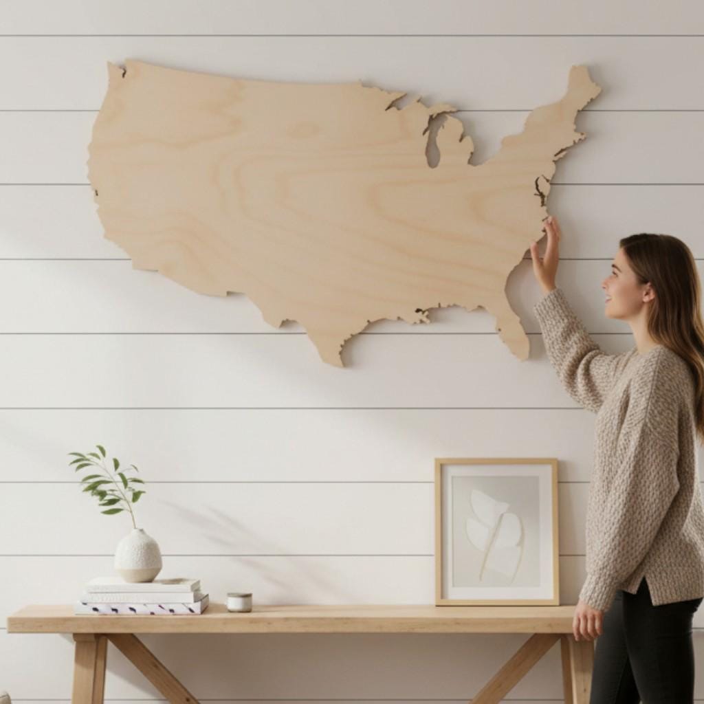 Wooden Usa Map Wall Art – Rustic Farmhouse Patriotic Display