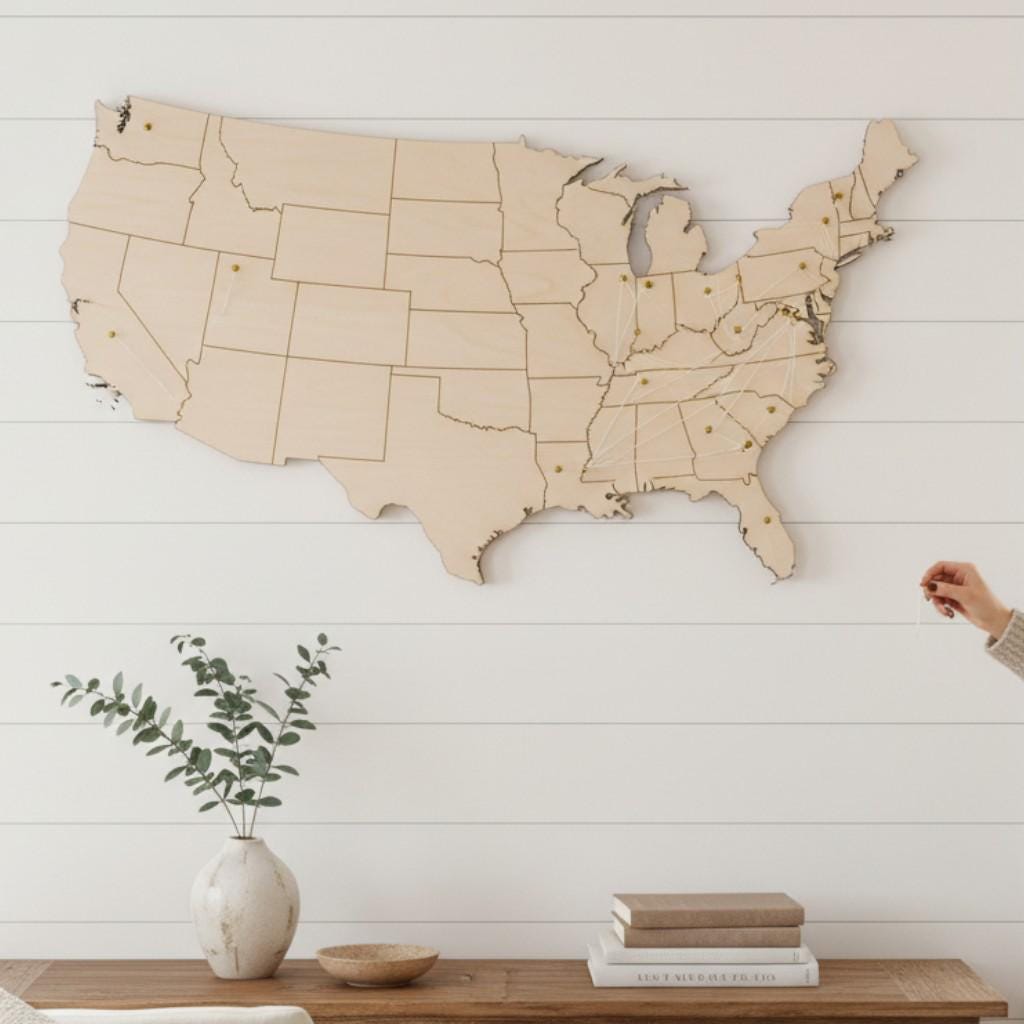 Wooden Usa Map Wall Art – Rustic Farmhouse Patriotic Display