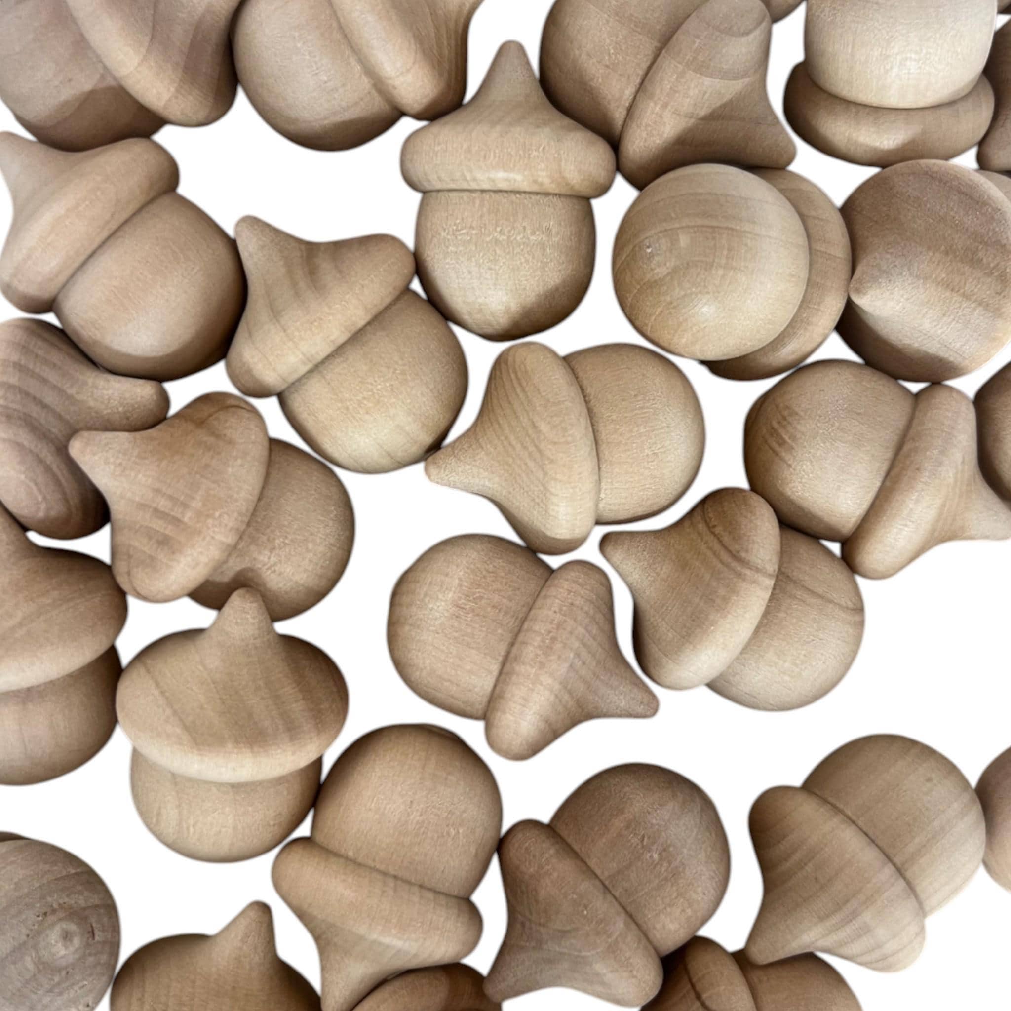 Montessori Learning Materials Natural Wood Acorn Set Waldorf Educational Toys Sensory Play Items Counting Sorting Activities 100 Pack Unfinished Maple Hardwood Pieces Ready For Painting Fall Craft Supply Bulk Autumn Decoration Elements DIY
