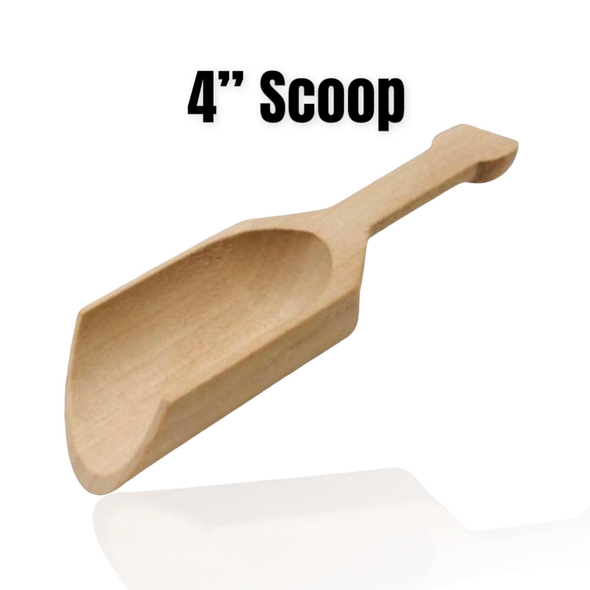 Natural Wood Scoop Rustic Wedding Favor Four Inch Wooden Spoon Baby Shower Gift Kitchen Utensil Unfinished Customizable Design Multipurpose Candy Buffet Tool Bath Salt Container Spice Holder Farmhouse Vintage Style DIY Craft Supply