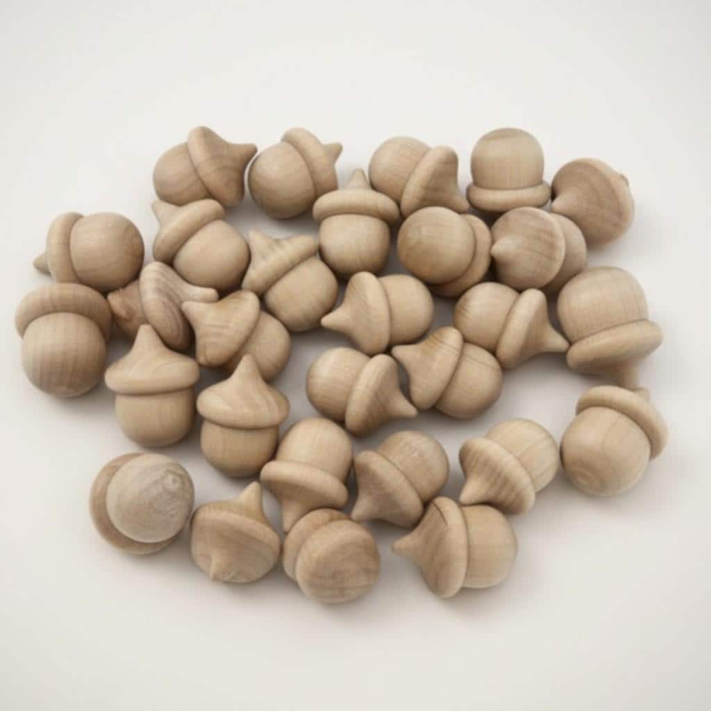 Unfinished Wood Acorn Craft Supply Set 100 Pack Natural Maple Hardwood Pieces Ready For Painting Staining Projects Fall Autumn Decoration Materials Montessori Waldorf Learning Tools Educational Counting Sorting Game Activities Sensory Bin