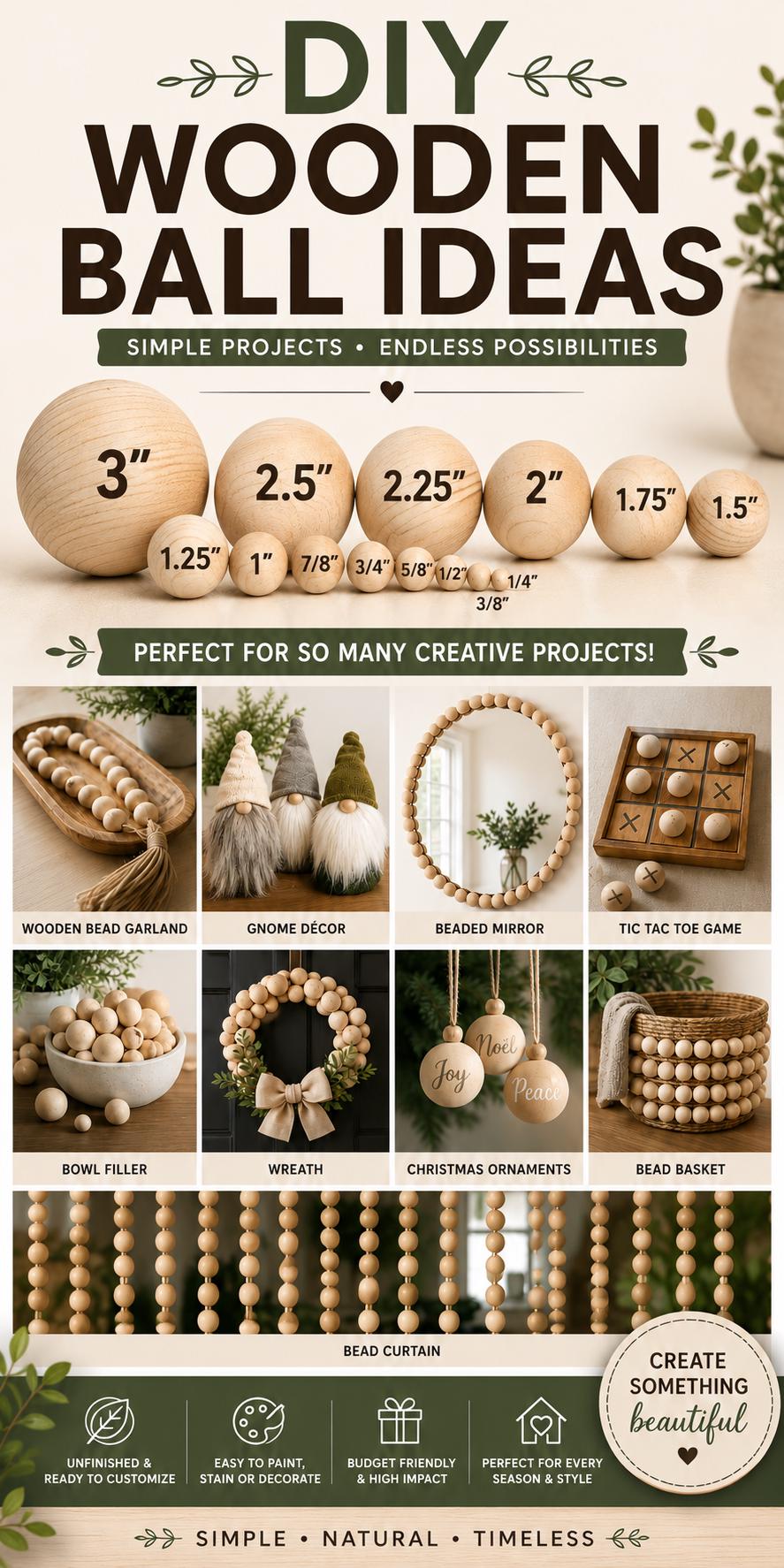 Wooden Craft Ball – Unfinished Natural Sphere for Sorting Games