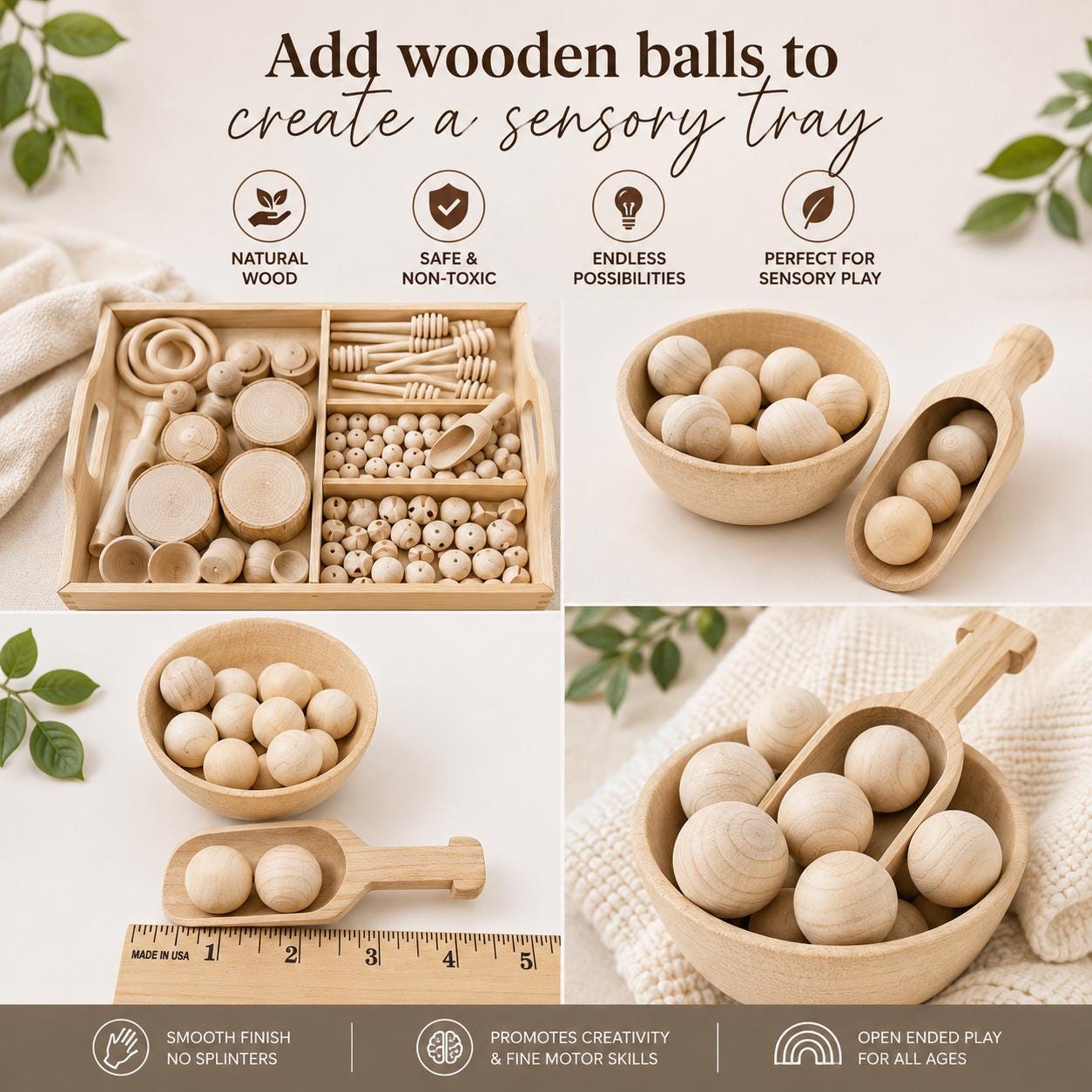 Wooden Craft Ball – Unfinished Natural Sphere for Sorting Games