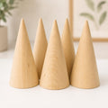 Wooden Ring Cone Holder Display Stand Jewelry Organizer Natural Maple Wood Unfinished Surface Craft Fair Booth Presentation Retail Display Solution Ring Storage System Smooth Finish Ready Paint Stain DIY Project Minimalist Bedroom Dresser
