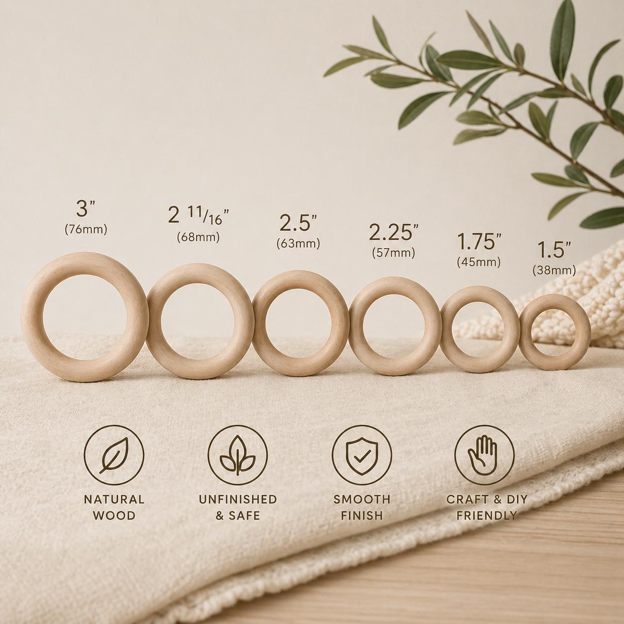 Natural Maple Wood Ring Craft Supply Macrame Project Materials DIY Handmade Creation Base Unfinished Wooden Blank Ring Safe Baby Teething Toy Component USA Made Chemical Free Smooth Sanded Finish Bulk Craft Supplies Wedding Decoration
