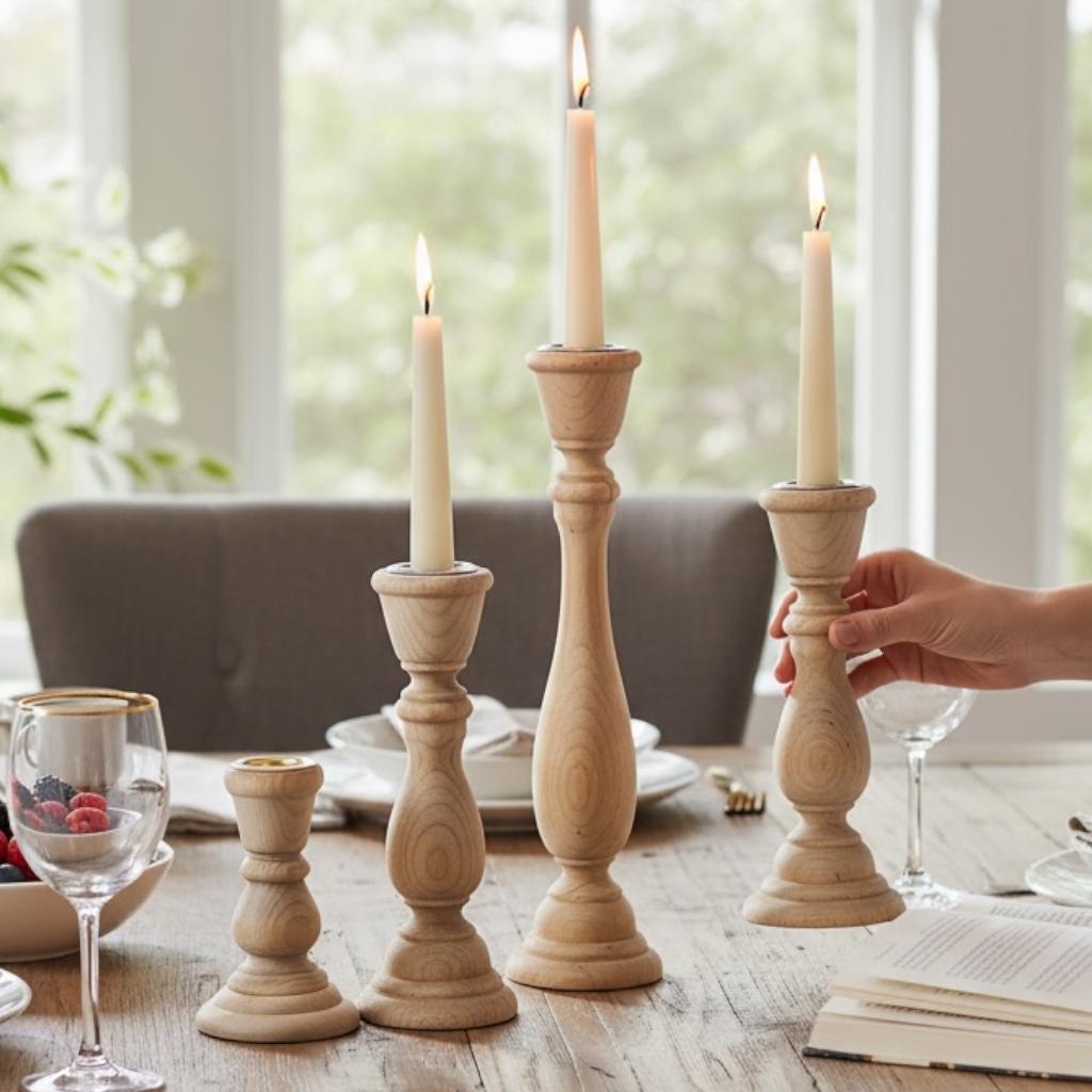 Wooden Candle Holder – Rustic Wedding Centerpiece Farmhouse Taper