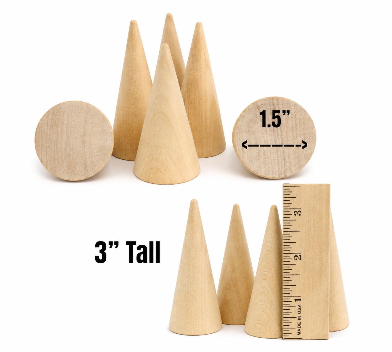 Unfinished Maple Wood Cone Ring Holder Natural Grain Pattern Solid Wood Construction DIY Craft Supply Ready Customize Paint Stain Project Premium Quality Jewelry Display Stand Ring Organization Solution Smooth Surface Finish Minimalist