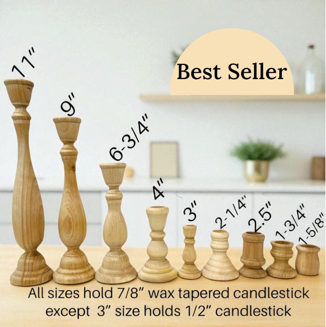 Farmhouse Candle Holder Set Natural Wood Taper Stands Rustic Table Centerpiece Collection Wooden Candlestick Holders Wedding Reception Display Unfinished Wood Candle Stands Vintage Farmhouse Home Styling Mantel Display Pieces Graduated